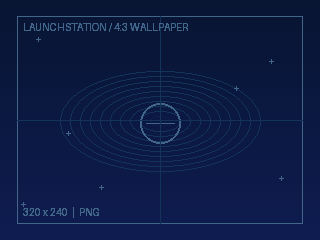 Example 320 by 240 pixel Launchstation wallpaper showing a dark blue center composition and safe-margin guides