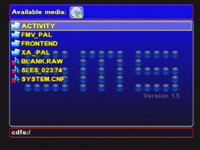The SMS main screen: a row of device icons across the top (the device bar), the file browser in the middle, and the status line with path and clock at the bottom.